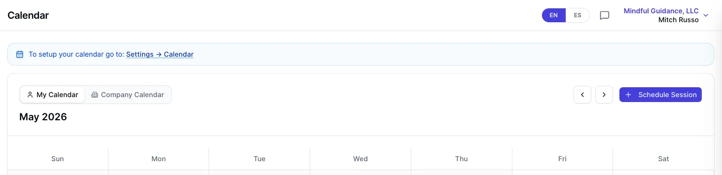ClickCoach calendar view for organizing client onboarding and coaching sessions